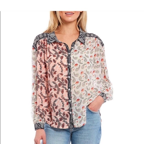 Multicolor Patterned Button-Up Blouse - Picture 7 of 7